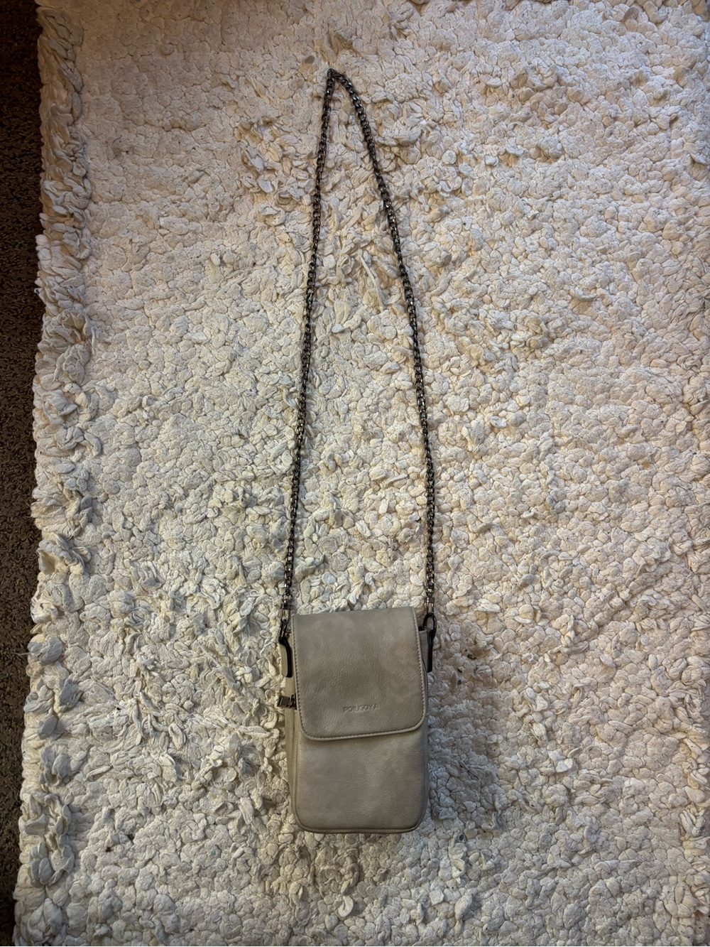 Small Crossbody Phone Bag Purse in Cream Gray with Gunmetal Chain Link Strap